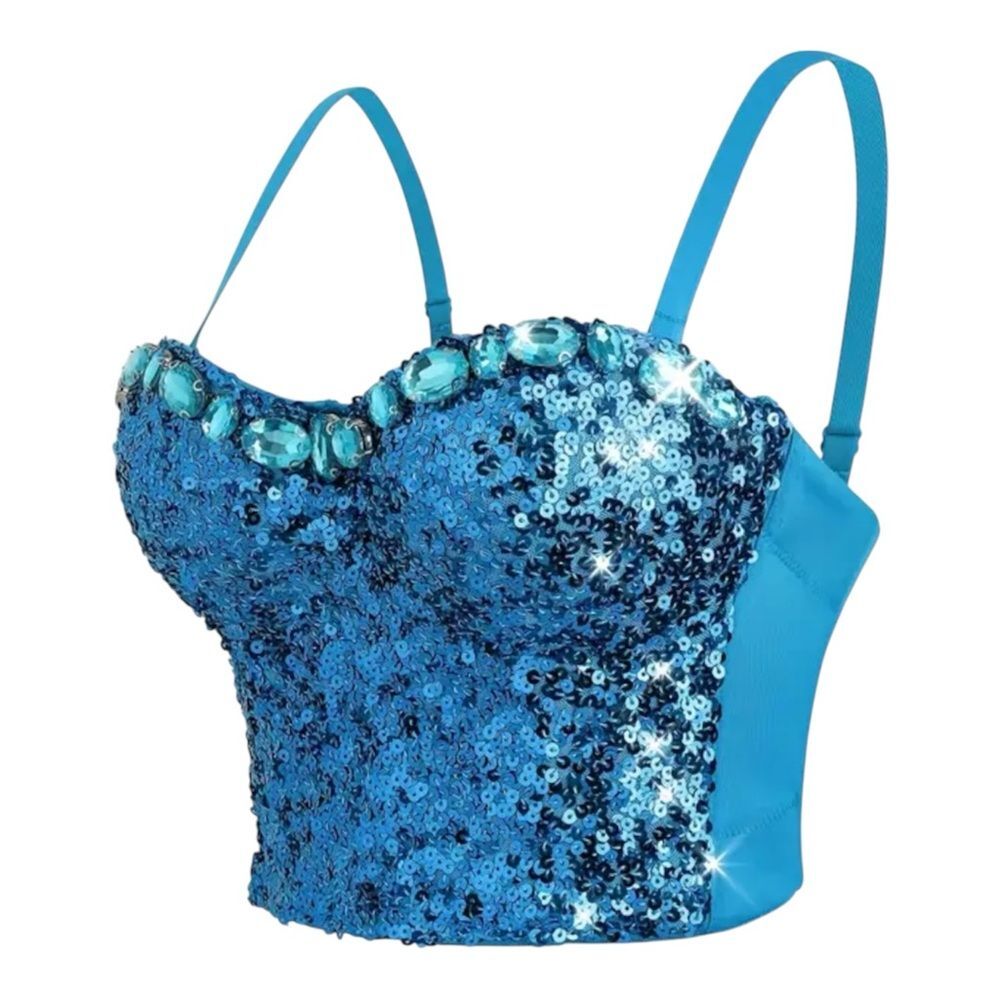 Handmade Blue Sequin Bustier Top Sparkly Strapless Corset Crop Top (XS) NEW